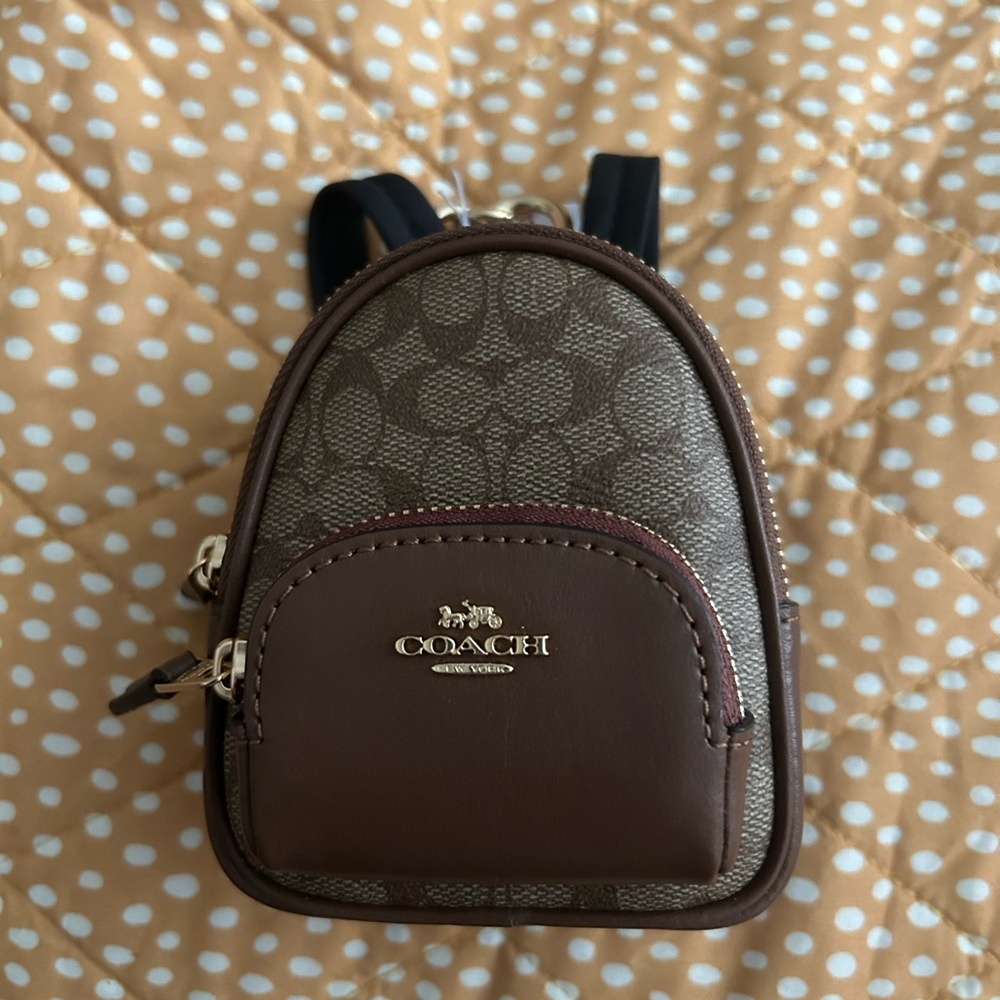 Coach mini court backpack bag charm in signature canvas nwt